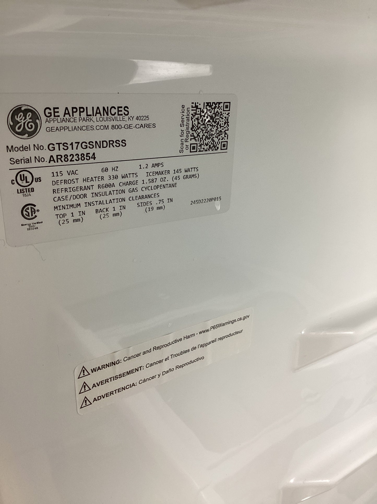 *RTBSS-3854 GE BLACK AND STAINLESS REFRIGERATOR