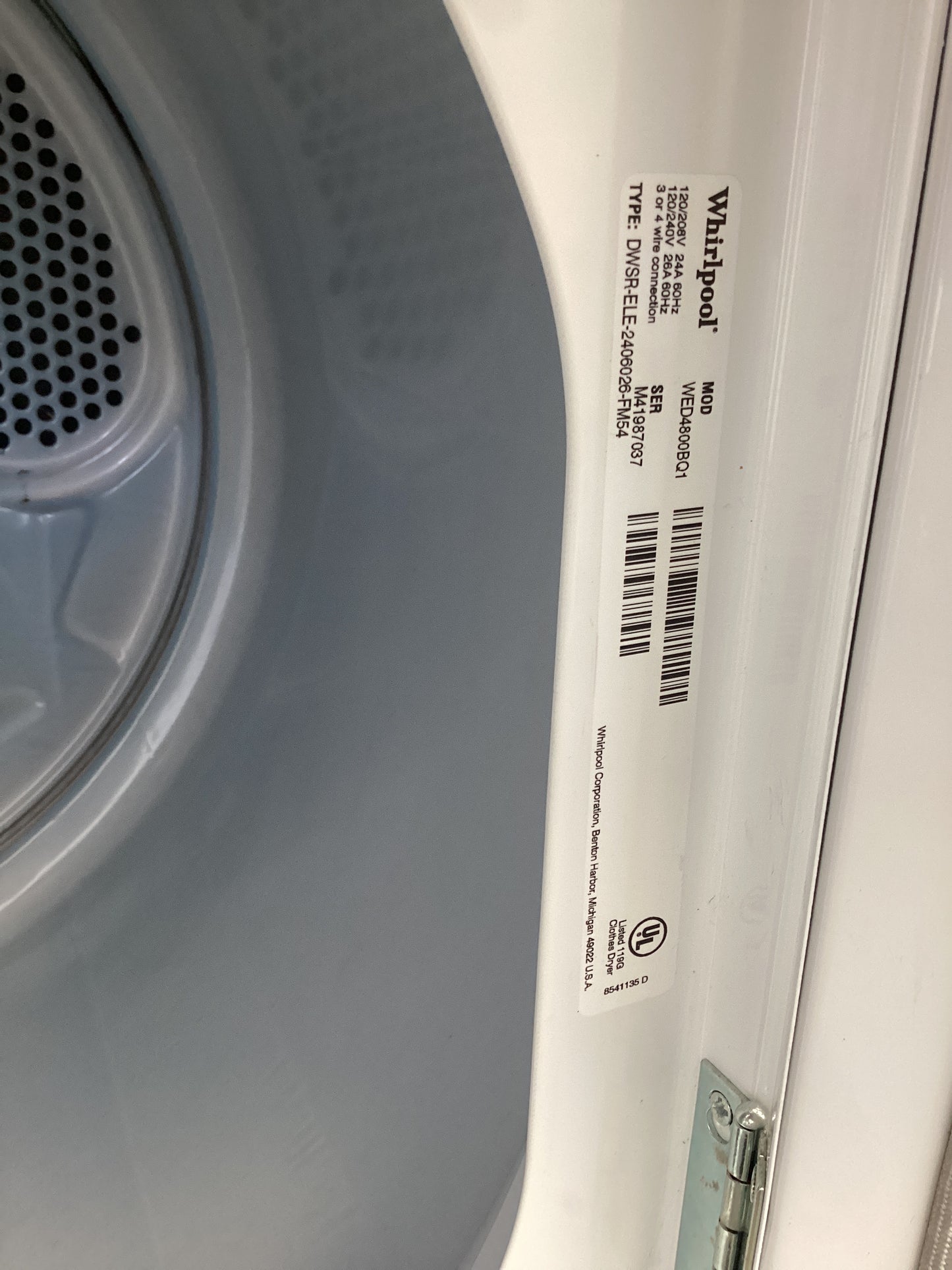 *DEW+7037 WHIRLPOOL ELECTRIC DRYER