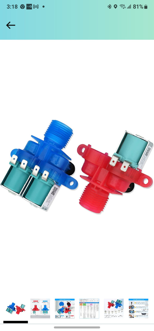 W10240949 Cold Water Inlet Valve W10240948 Hot Water Inlet Walve,Compatible with whirlpool kenmore Washing Machine, Replaces W11168743 WPW10240948 W10921515 WPW10240949