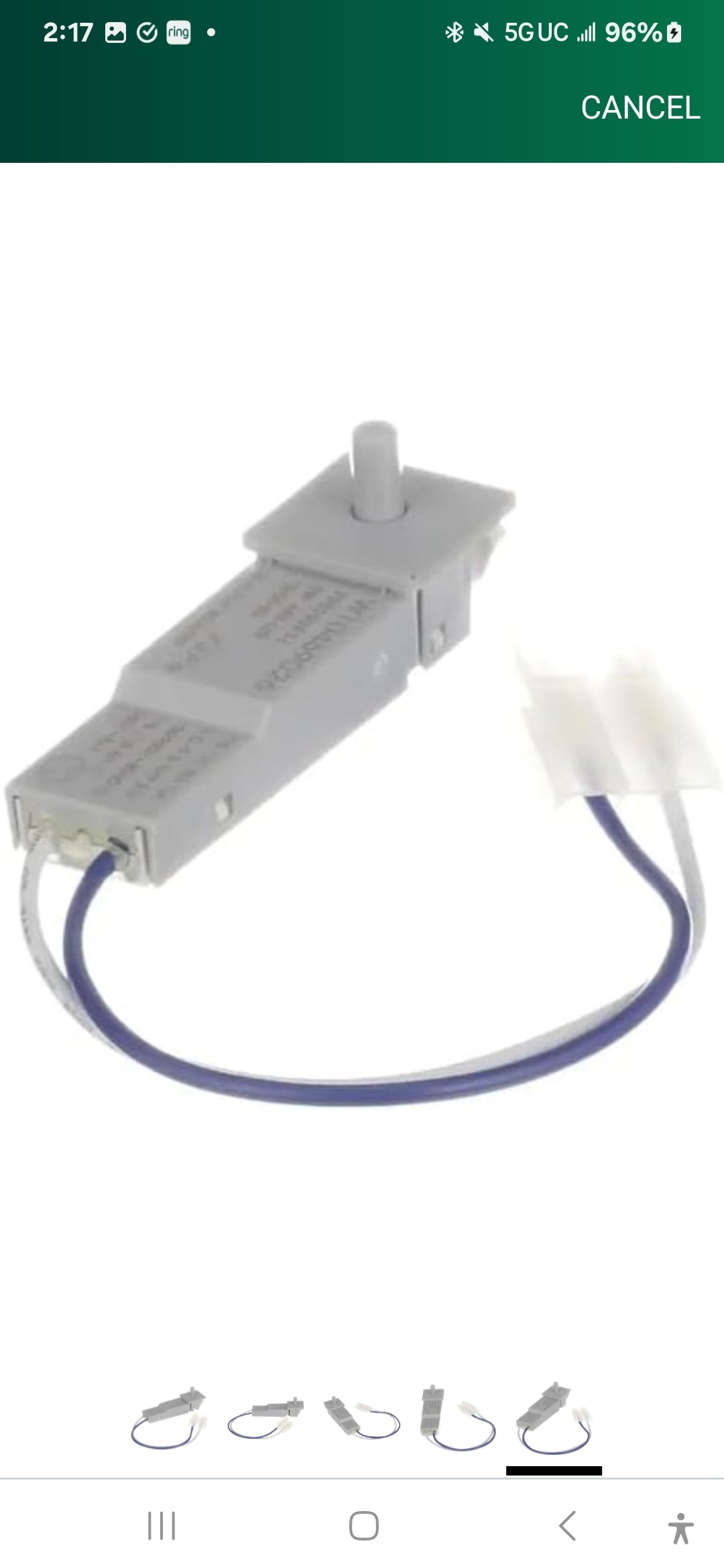 Door switch for Cabrio electric dryer. Part number -W10459026