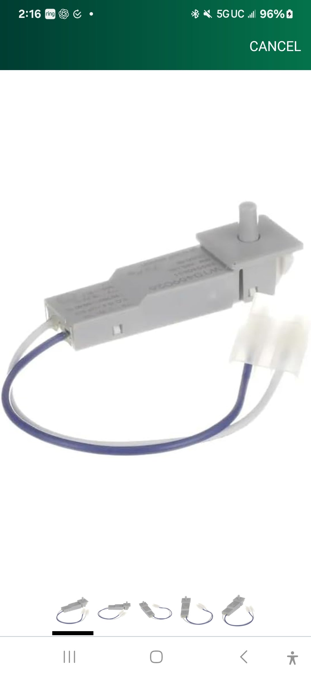 Door switch for Cabrio electric dryer. Part number -W10459026